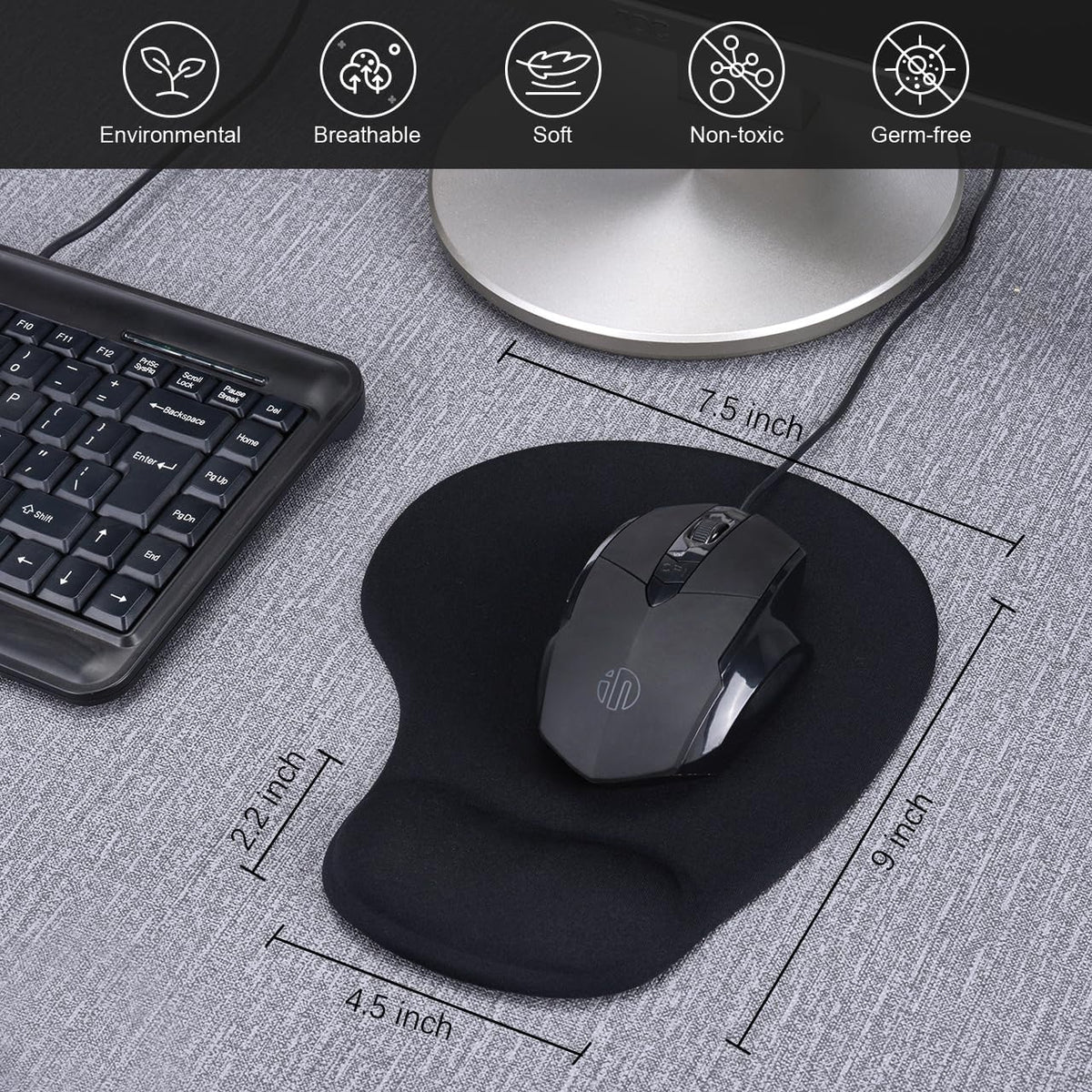 JIKIOU Ergonomic Mouse Pad with Gel Wrist Rest 2 Pack, Portable Small Black | Upgraded-Prevent Gel Leakage, Ergonomic Design for Pain Relief, Cooling Gel filled, Smooth Lycra Surface, Non-Slip PU Base