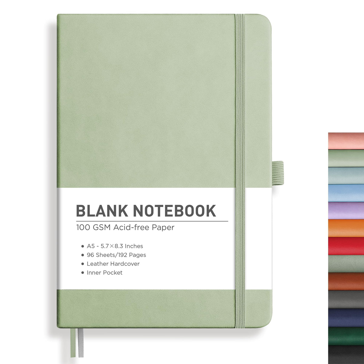 RETTACY Graph Grid Paper Notebook, 192 Pages, A5 Size (5.7'' x 8.3'') | 5 Squares per Inch, Leather Hardcover, 100 GSM Thick Paper, for School, Students, Math, Engineering (Light Green)