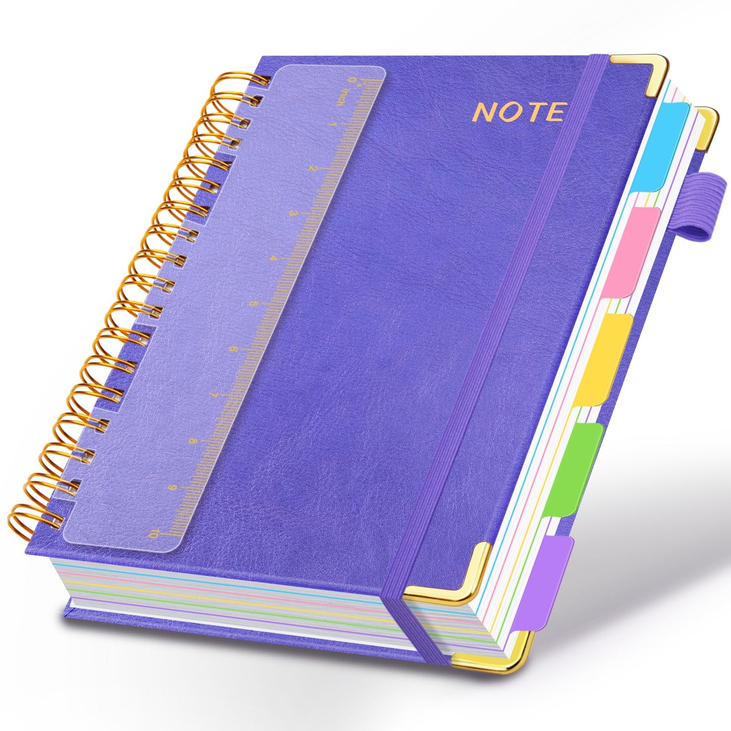 Hardcover Spiral Notebooks for Work 8''x 10'', 300 Pages 5 Subject Notebook with Dividers & Tabs, B5 Spiral Journal for Women, College Ruled Notebooks for School Note-Taking (Rose Purple)