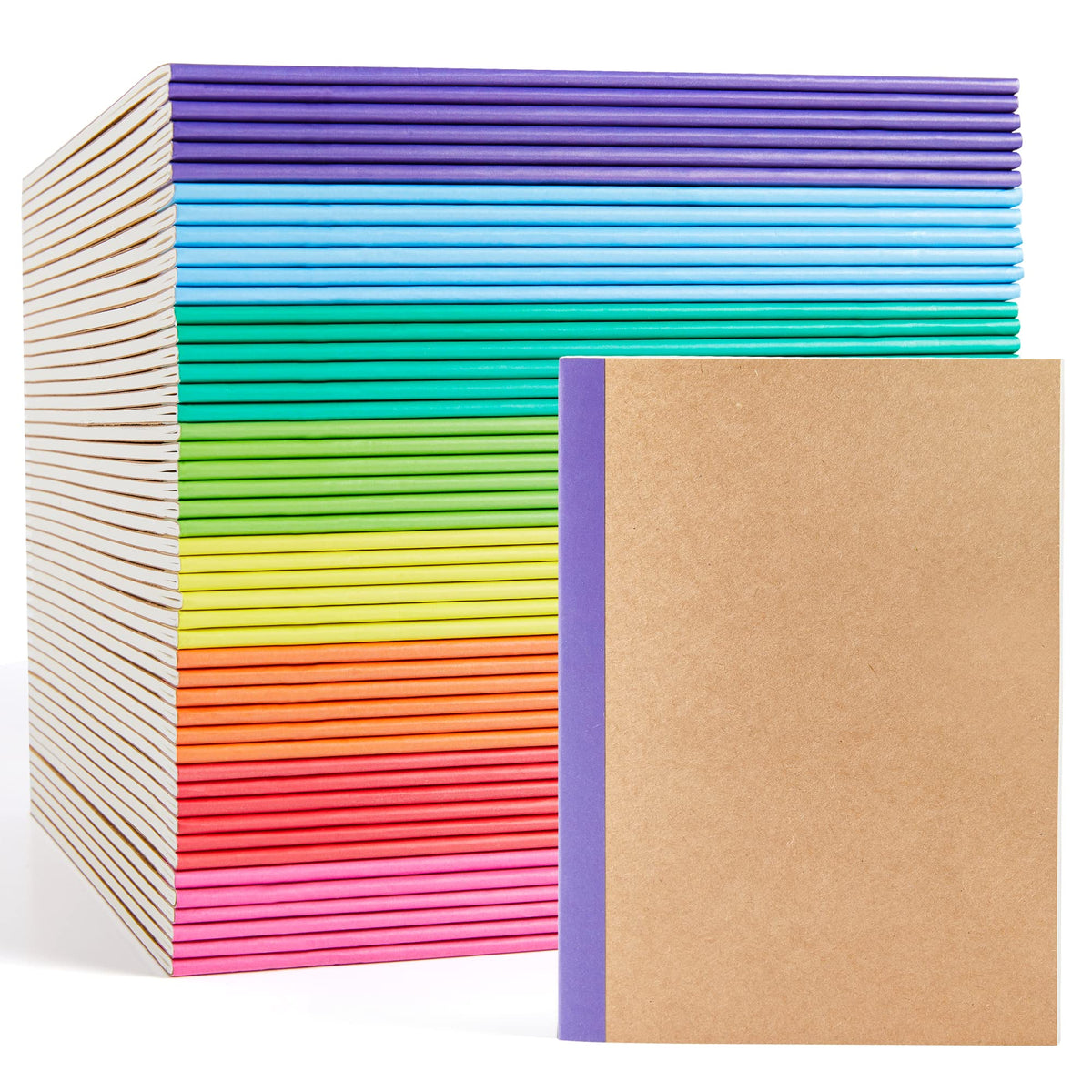 feela 16 Pack Composition Notebook Bulk, Kraft Cover Lined Blank College Ruled Travel Journals with Pastel Color Spine For Women Students Office, 60 Pages, 8.3”x 5.5”, A5, 8 Pastel Colors