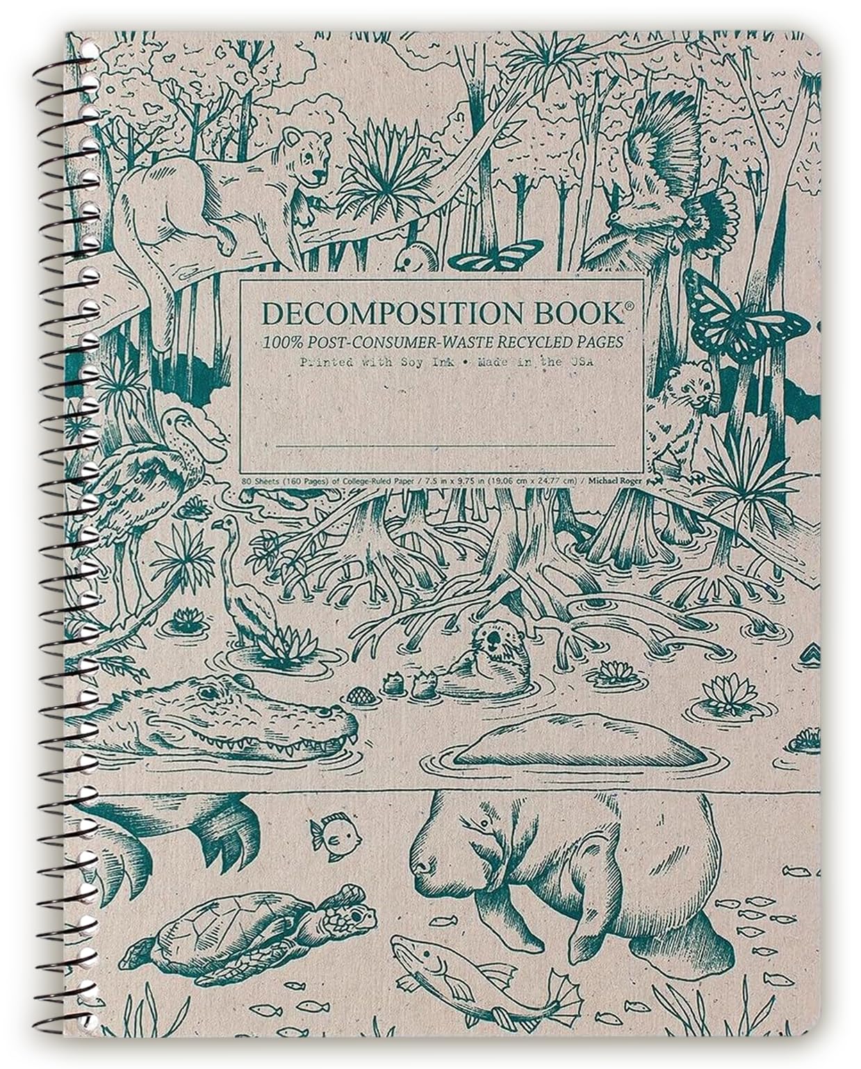 Decomposition Jellyfish College Ruled Spiral Notebook - 9.75 x 7.5 Journal with 160 Lined Pages - 100% Recycled Paper - Cute Notebooks for School Supplies, Home & Office - Made in USA
