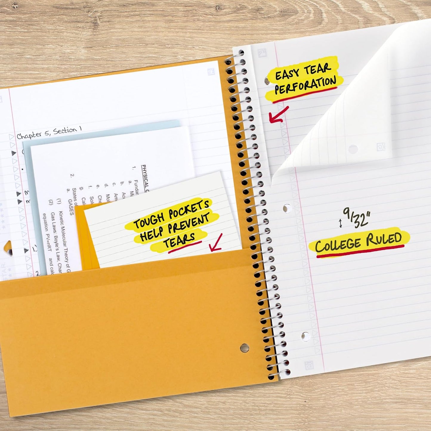 Five Star Spiral Notebook + Study App, 1 Subject, College Ruled Paper, 8.5" x 11", 100 Sheets, Assorted Colors, 6 Pack (38052)