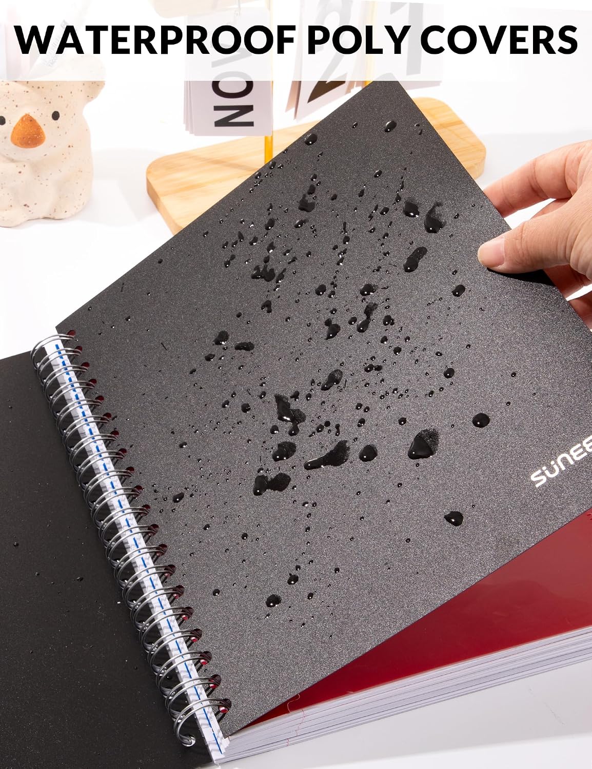 SUNEE Spiral Notebooks for Work with Removable Dividers & Tabs – College Ruled 5 Subject, 300 Pages, 3 Hole Punched, Durable PP Cover, 8"x10.5" – Notebooks for Office or School, Black