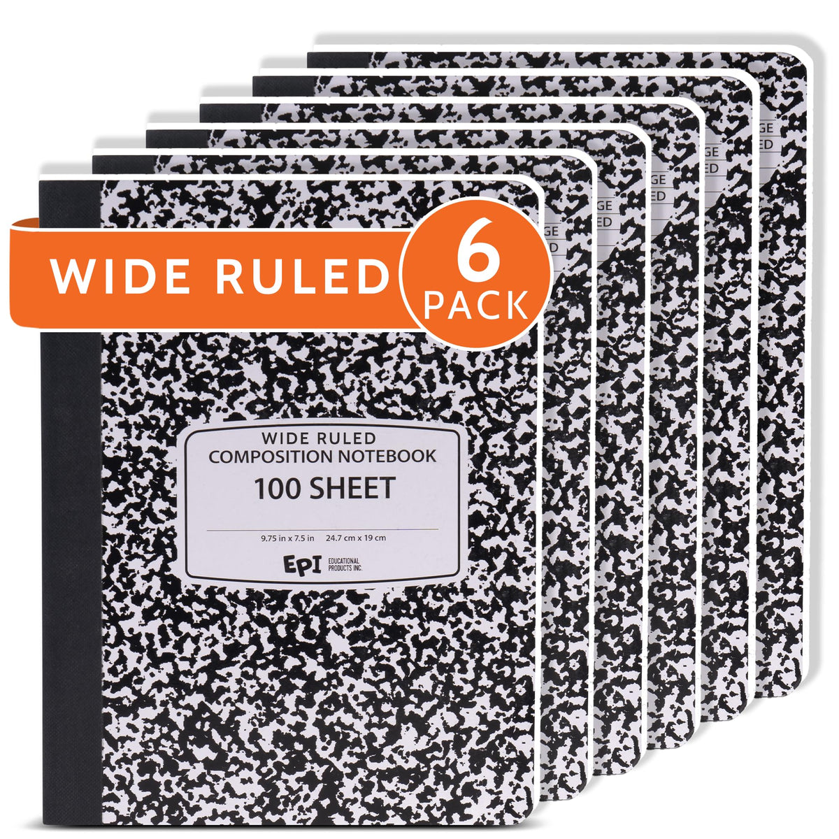 4 Pack - EPI Marble Hardcover Wide Ruled Composition Notebook | 200 Pages (100 Sheets), 9.75 x 7.5 in, Sturdy Sewn Binding | School, Office, Journaling, Notes