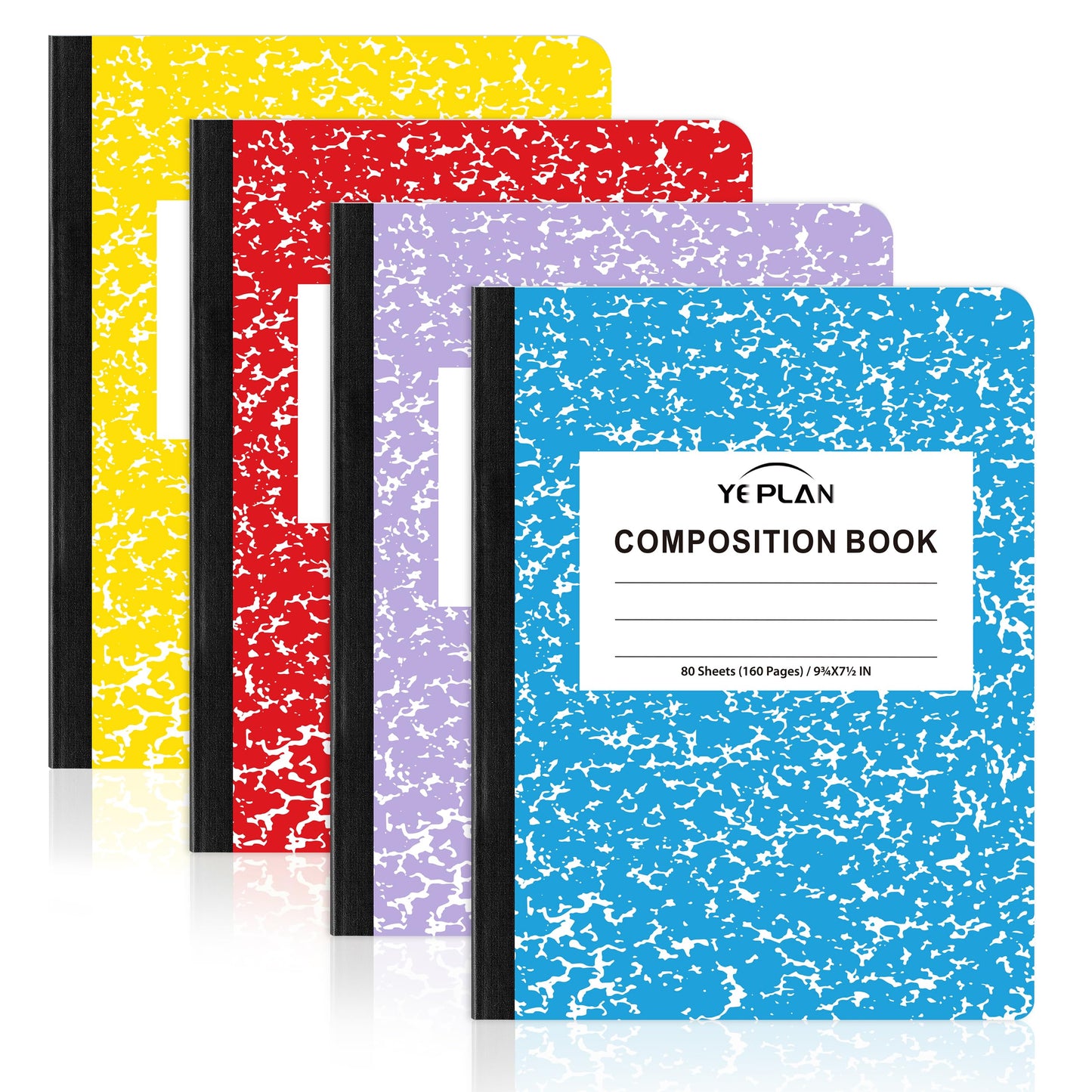 Yeplan Composition Notebooks 4 pack, Wide Ruled Notebook Paper, 9 3/4" x 7 1/2", 80 Sheets/160 Pages, Aesthetic Marble Composition Notebook for School & Office Supplies (4, Pastel Marble Colors)