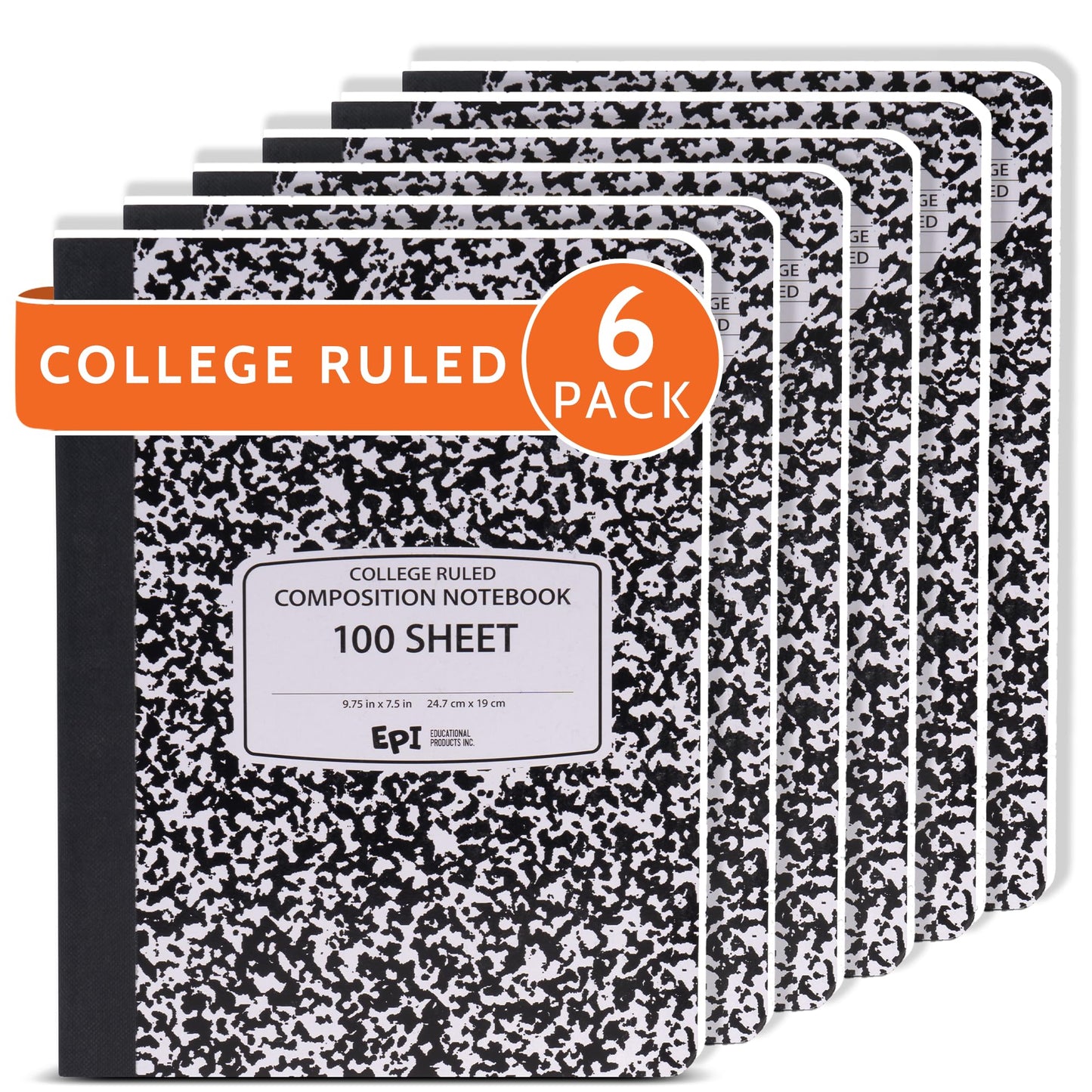 4 Pack - EPI Marble Hardcover Wide Ruled Composition Notebook | 200 Pages (100 Sheets), 9.75 x 7.5 in, Sturdy Sewn Binding | School, Office, Journaling, Notes