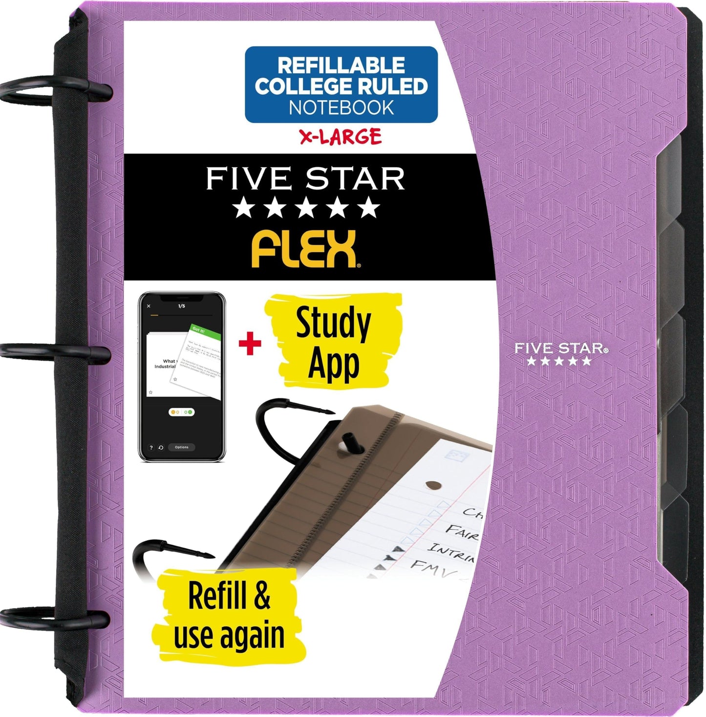 Five Star Flex Refillable Notebook + Study App, College Ruled Paper and 1-1/2 Inch TechLock Ring Binder with Pockets, Tabs and Dividers, 300 Sheet Capacity, Pacific Blue (29324AD2)
