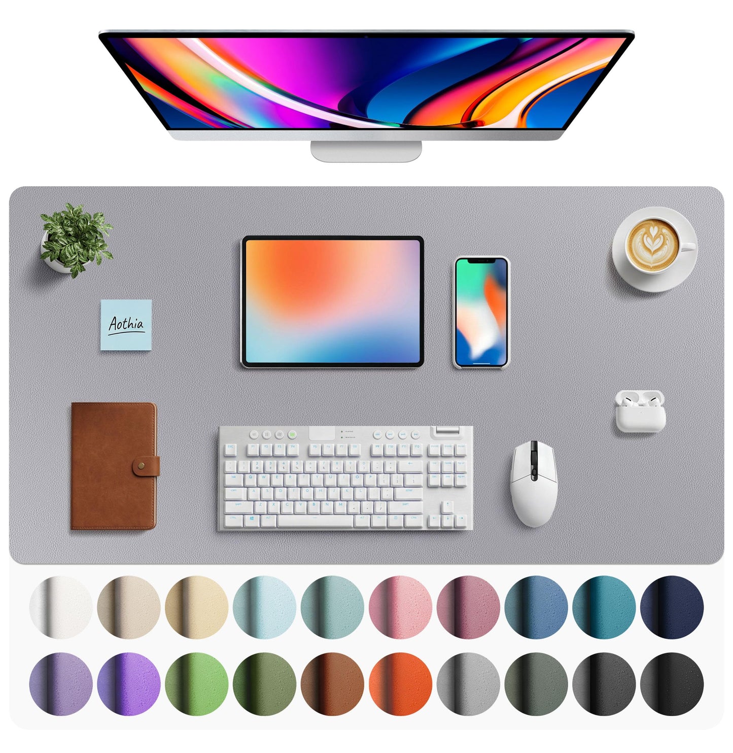 Aothia Non-Slip Waterproof PU Leather Desk Pad Protector for Mouse, Writing Desk, Office, Home, Laptop Blotter, 23.6" x 13.7", Black