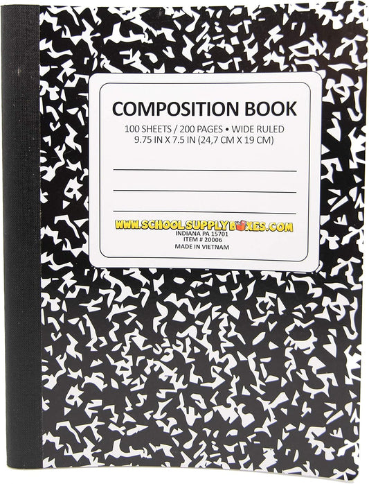 100 Sheet Composition Notebooks - School Supply Boxes - 5 Wide Ruled Writing Notebooks - 1 Black, 1 Red, 1 Green, 1 Blue, and 1 Yellow (Wide Ruled)