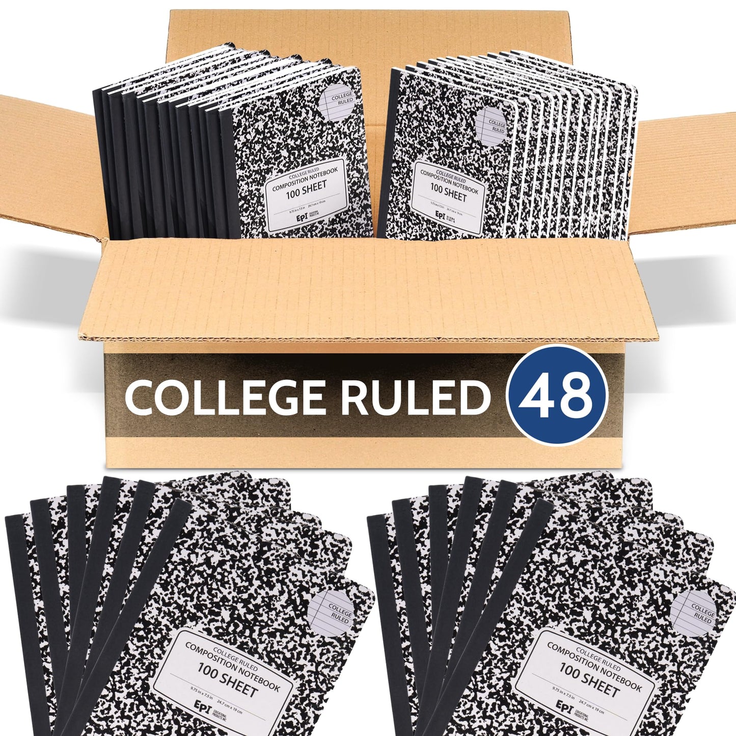4 Pack - EPI Marble Hardcover Wide Ruled Composition Notebook | 200 Pages (100 Sheets), 9.75 x 7.5 in, Sturdy Sewn Binding | School, Office, Journaling, Notes