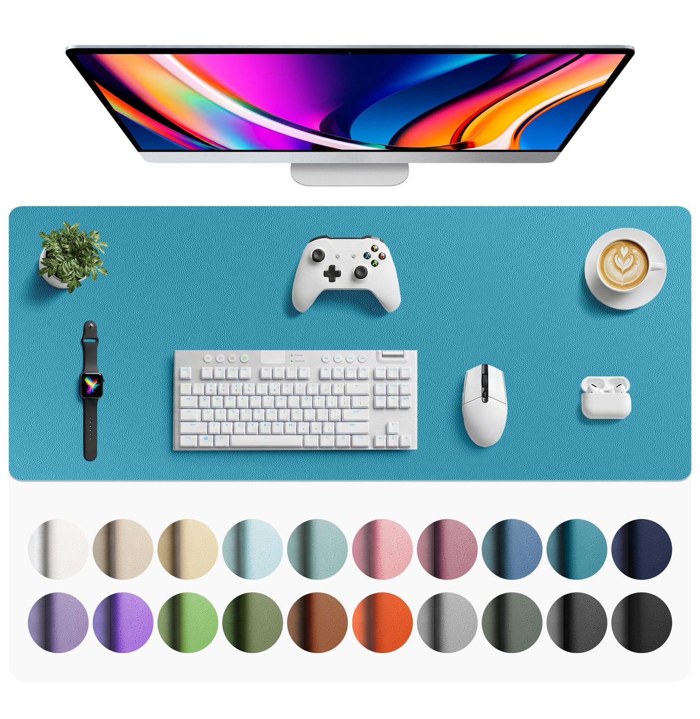Aothia Non-Slip Waterproof PU Leather Desk Pad Protector for Mouse, Writing Desk, Office, Home, Laptop Blotter, 23.6" x 13.7", Black