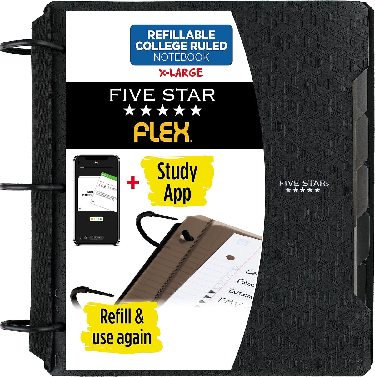 Five Star Flex Refillable Notebook + Study App, College Ruled Paper and 1-1/2 Inch TechLock Ring Binder with Pockets, Tabs and Dividers, 300 Sheet Capacity, Pacific Blue (29324AD2)