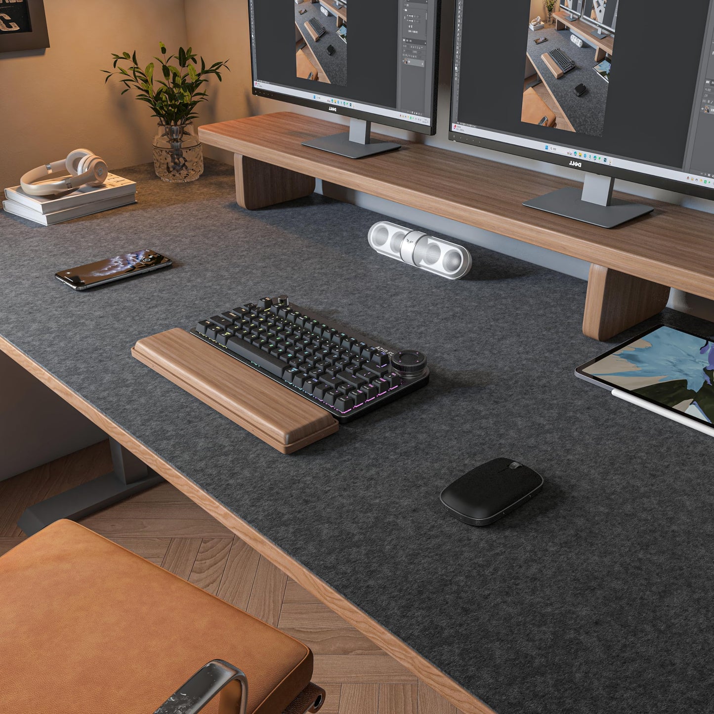 DAWNTREES Felt Desk Mat, Computer Mat for Desk, Dark Gray (36x12Inches) | Non-Slip Large Felt Mouse Pad and Keyboard Mat, Felt Desk Pad for Office and Home, Desktop Protection
