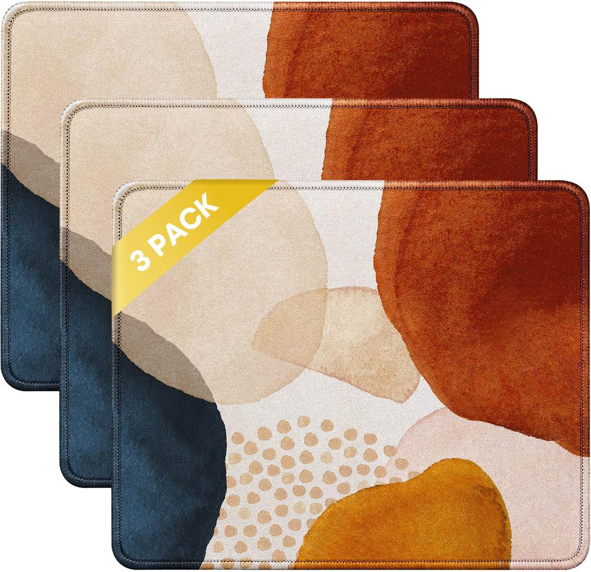 JIKIOU 3 Pack Mouse Pad with Stitched Edge, Perfect Size 10.2x8.3in Black | Anti-Fray, Comfortable Smooth Lycra Surface, Non-Slip Rubber Base, Machine Washable Fade-resistant, Compatible with All Mice