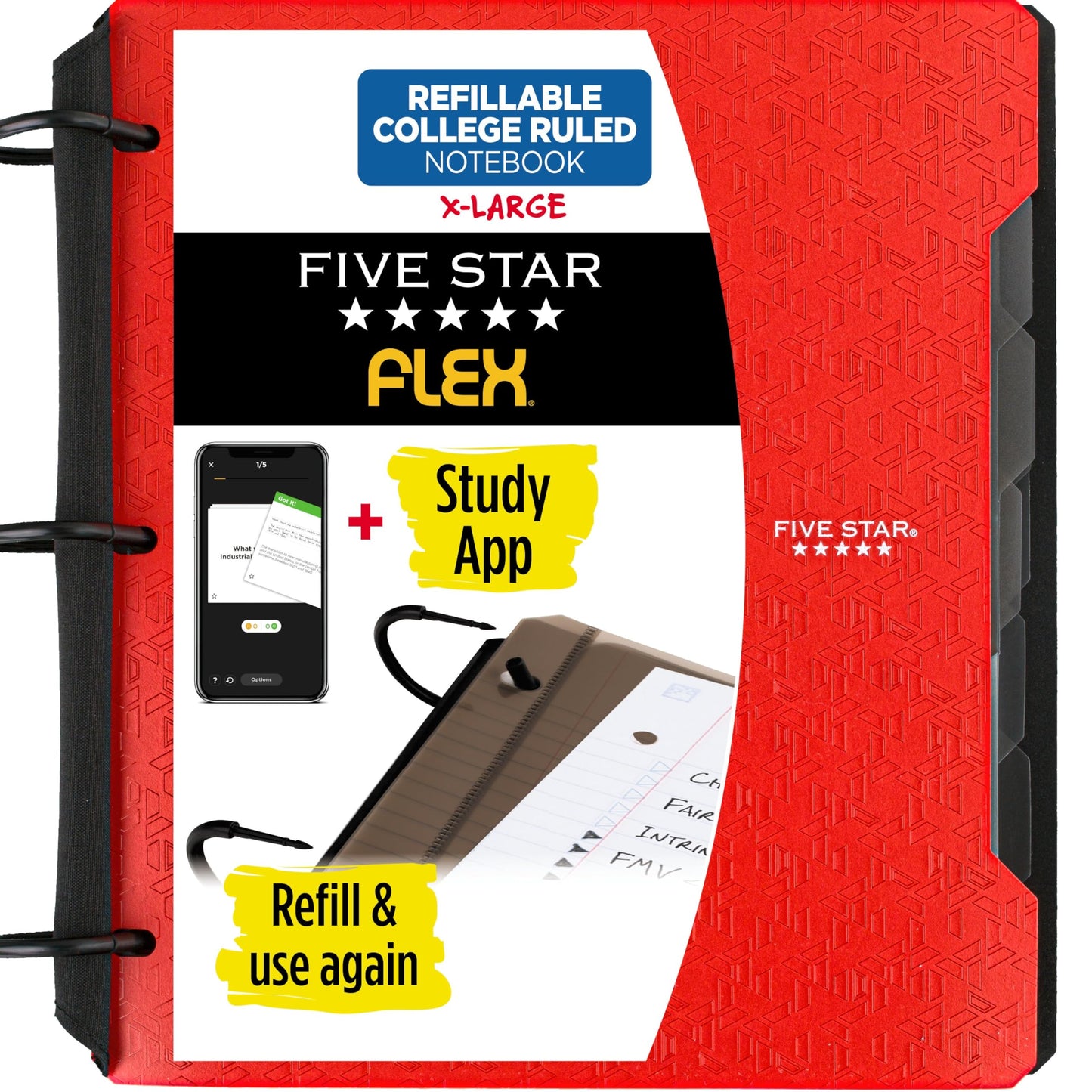Five Star Flex Refillable Notebook + Study App, College Ruled Paper and 1-1/2 Inch TechLock Ring Binder with Pockets, Tabs and Dividers, 300 Sheet Capacity, Pacific Blue (29324AD2)