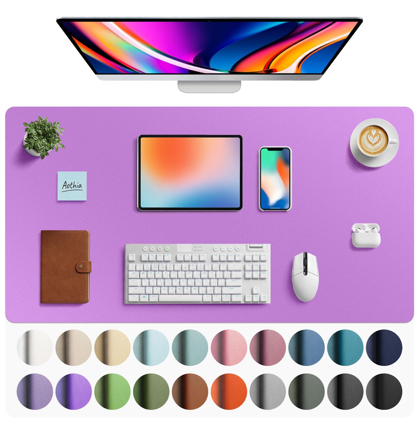Aothia Non-Slip Waterproof PU Leather Desk Pad Protector for Mouse, Writing Desk, Office, Home, Laptop Blotter, 23.6" x 13.7", Black