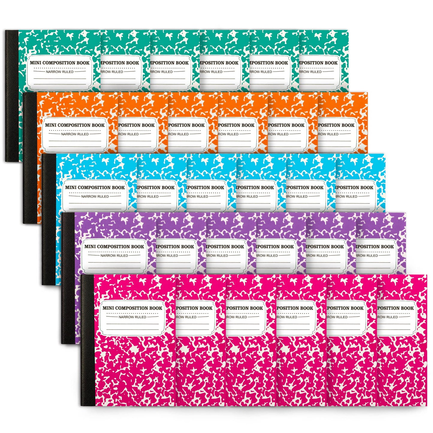 feela Composition Notebook, Mini Sized 30 Pack 5 Colors Narrow Ruled Mini Composition Books Bulk, Small Pocket Marble Cute Journal Notebooks for Kids School Home Office, Pocket Sized 4.5 x 3.25 in