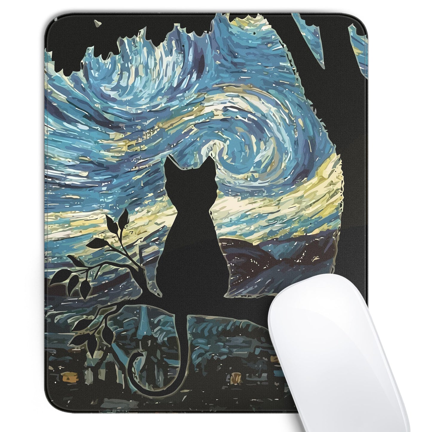 Cute Black Cat Mouse Pad,Kawaii Anime Cat Mouse Pads for Wireless Mouse Desk Accessories,10"X8" Travel Mousepad with Non-Slip Rubber Base, Stitched Edge Mouse Pads for Desk,Computers,Laptop,Office