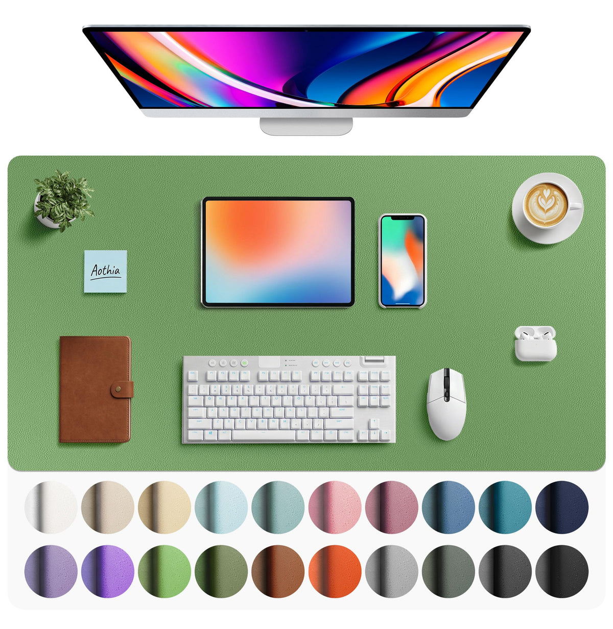 Aothia Non-Slip Waterproof PU Leather Desk Pad Protector for Mouse, Writing Desk, Office, Home, Laptop Blotter, 23.6" x 13.7", Black