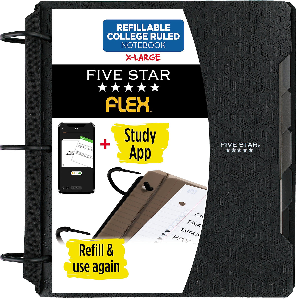 Five Star Flex Refillable Notebook + Study App, College Ruled Paper and 1-1/2 Inch TechLock Ring Binder with Pockets, Tabs and Dividers, 300 Sheet Capacity, Pacific Blue (29324AD2)