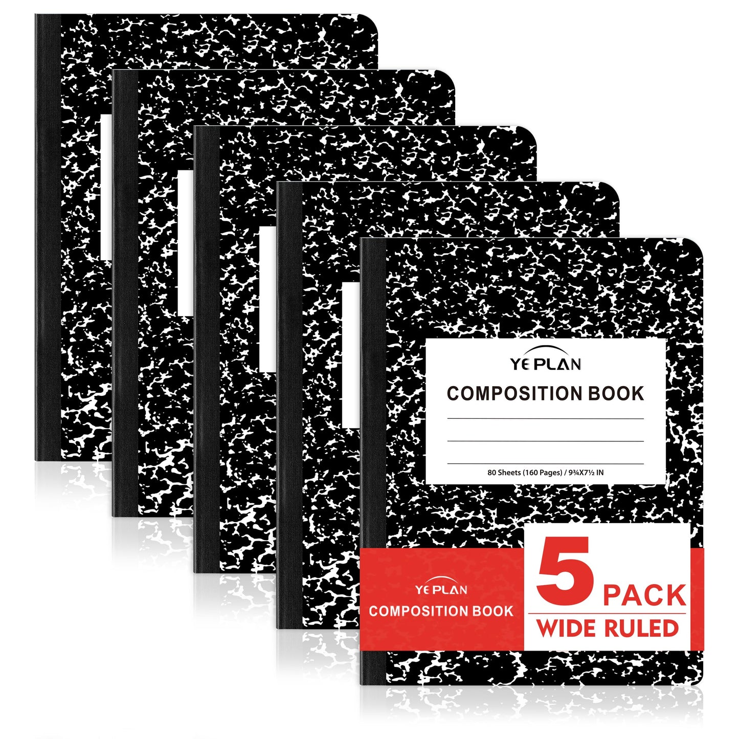 Yeplan Composition Notebooks 4 pack, Wide Ruled Notebook Paper, 9 3/4" x 7 1/2", 80 Sheets/160 Pages, Aesthetic Marble Composition Notebook for School & Office Supplies (4, Pastel Marble Colors)