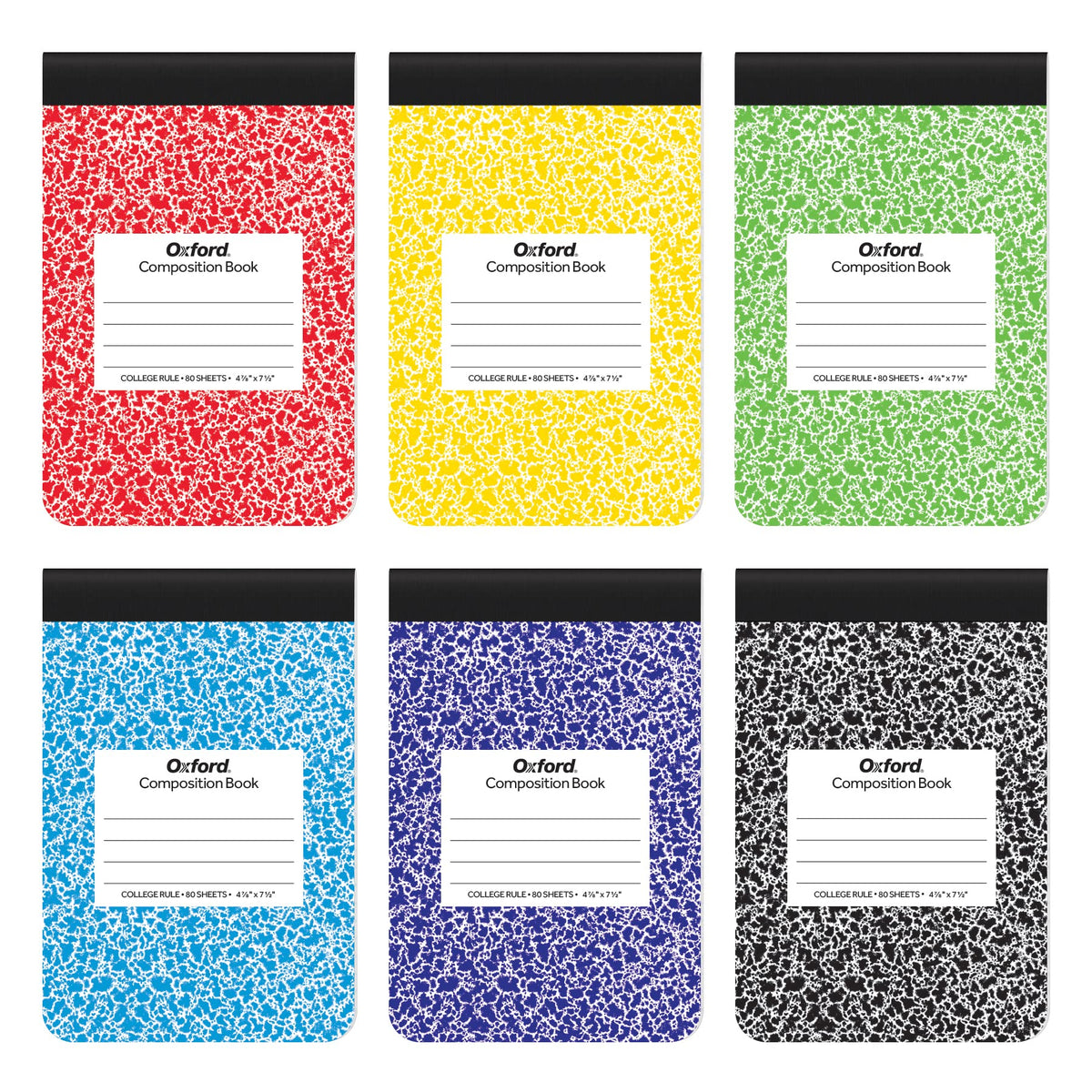 Oxford Jr. Composition Notebooks, Notebooks for School, School Supplies, Half Size, Kids Journal, 7-1/2 x 4-7/8 Inches, College Ruled Paper, 80 Sheets, Primary Marble Covers, 6 Pack (63774)