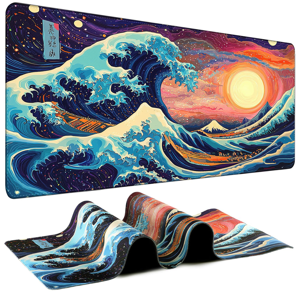 Mouse Pad Gaming - Desk Mat for Keyboard and Mouse - Kanagawa Large Mouse Pad for Desk, Japanese Sea Wave Mousepad (31.5 x 11.8inch) with Non-Slip Base, Desks Pad Mat for Game, Office and Home
