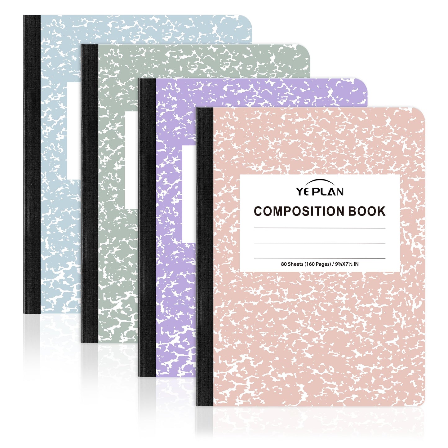 Yeplan Composition Notebooks 4 pack, Wide Ruled Notebook Paper, 9 3/4" x 7 1/2", 80 Sheets/160 Pages, Aesthetic Marble Composition Notebook for School & Office Supplies (4, Pastel Marble Colors)