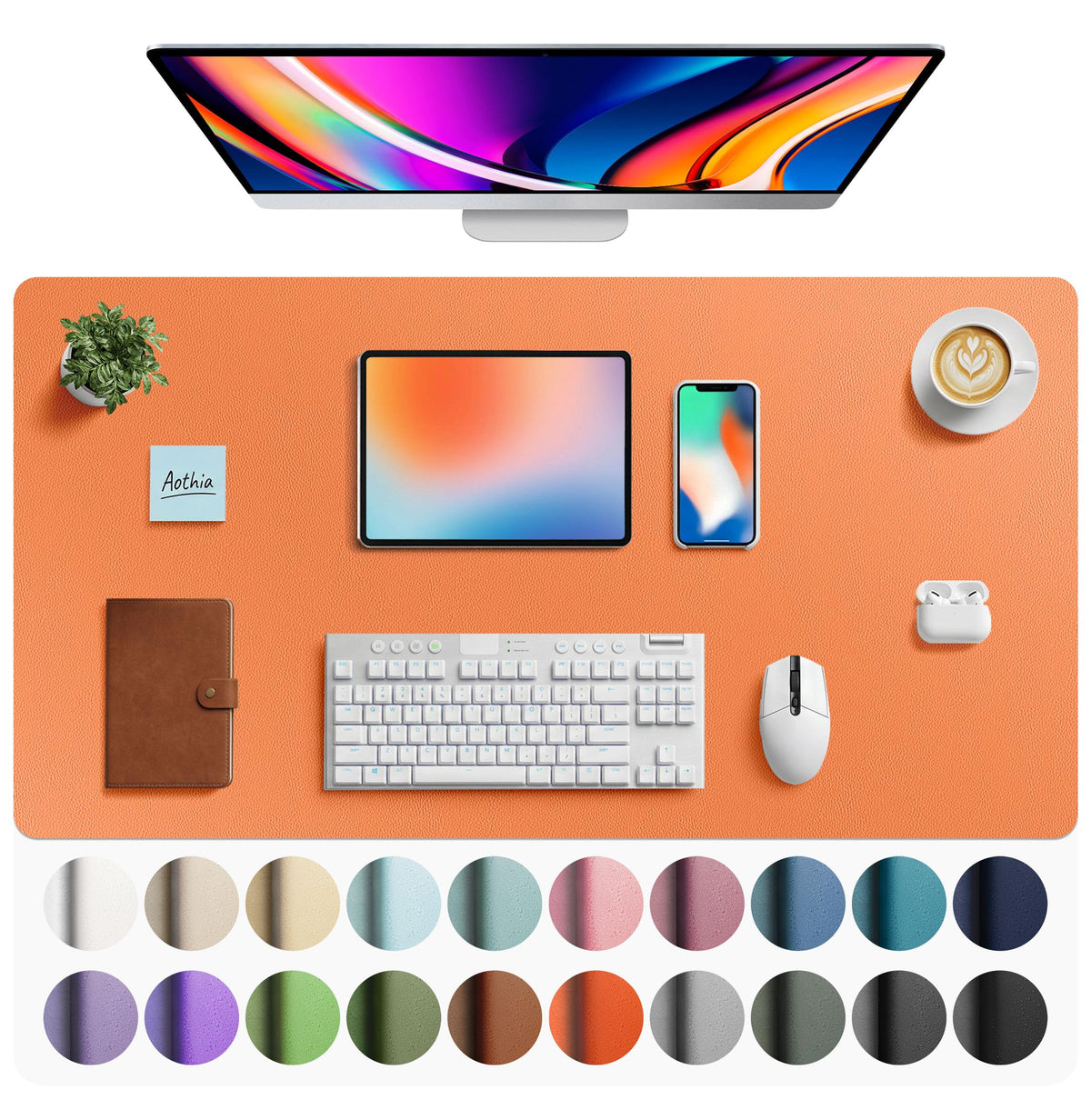 Aothia Non-Slip Waterproof PU Leather Desk Pad Protector for Mouse, Writing Desk, Office, Home, Laptop Blotter, 23.6" x 13.7", Black