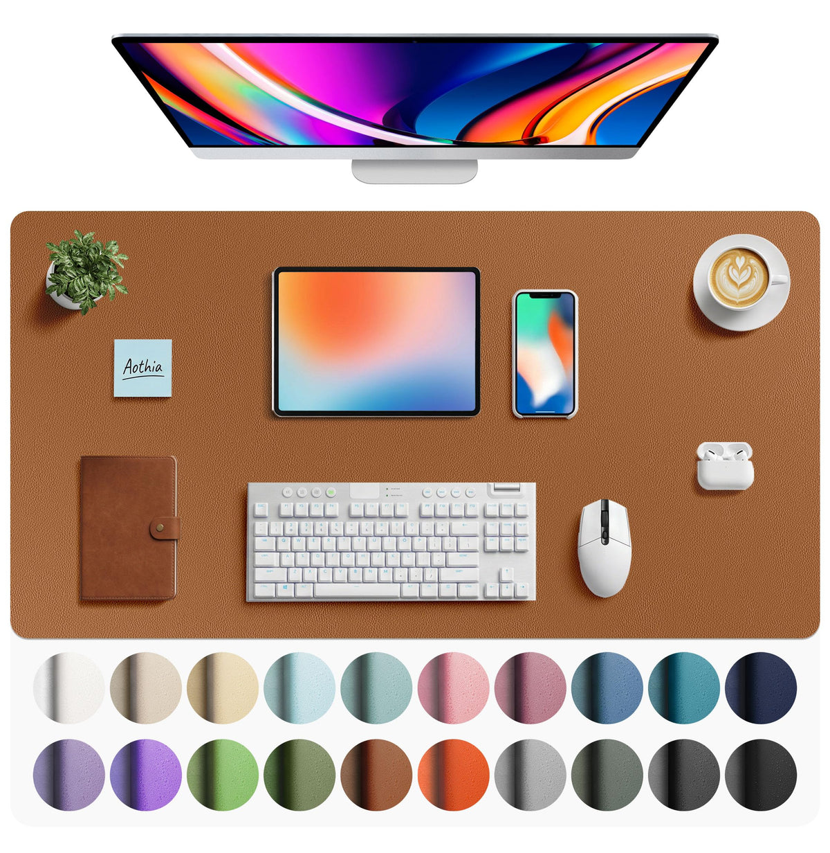 Aothia Non-Slip Waterproof PU Leather Desk Pad Protector for Mouse, Writing Desk, Office, Home, Laptop Blotter, 23.6" x 13.7", Black