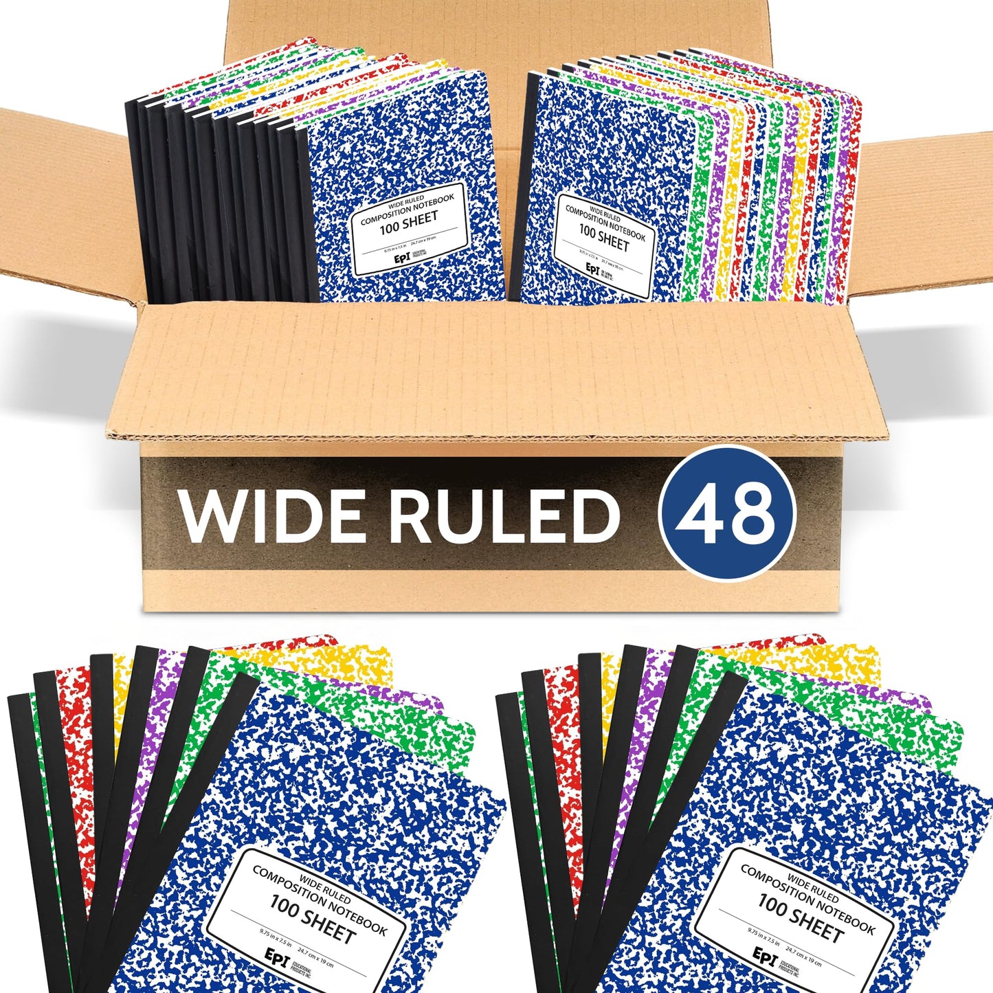 4 Pack - EPI Marble Hardcover Wide Ruled Composition Notebook | 200 Pages (100 Sheets), 9.75 x 7.5 in, Sturdy Sewn Binding | School, Office, Journaling, Notes