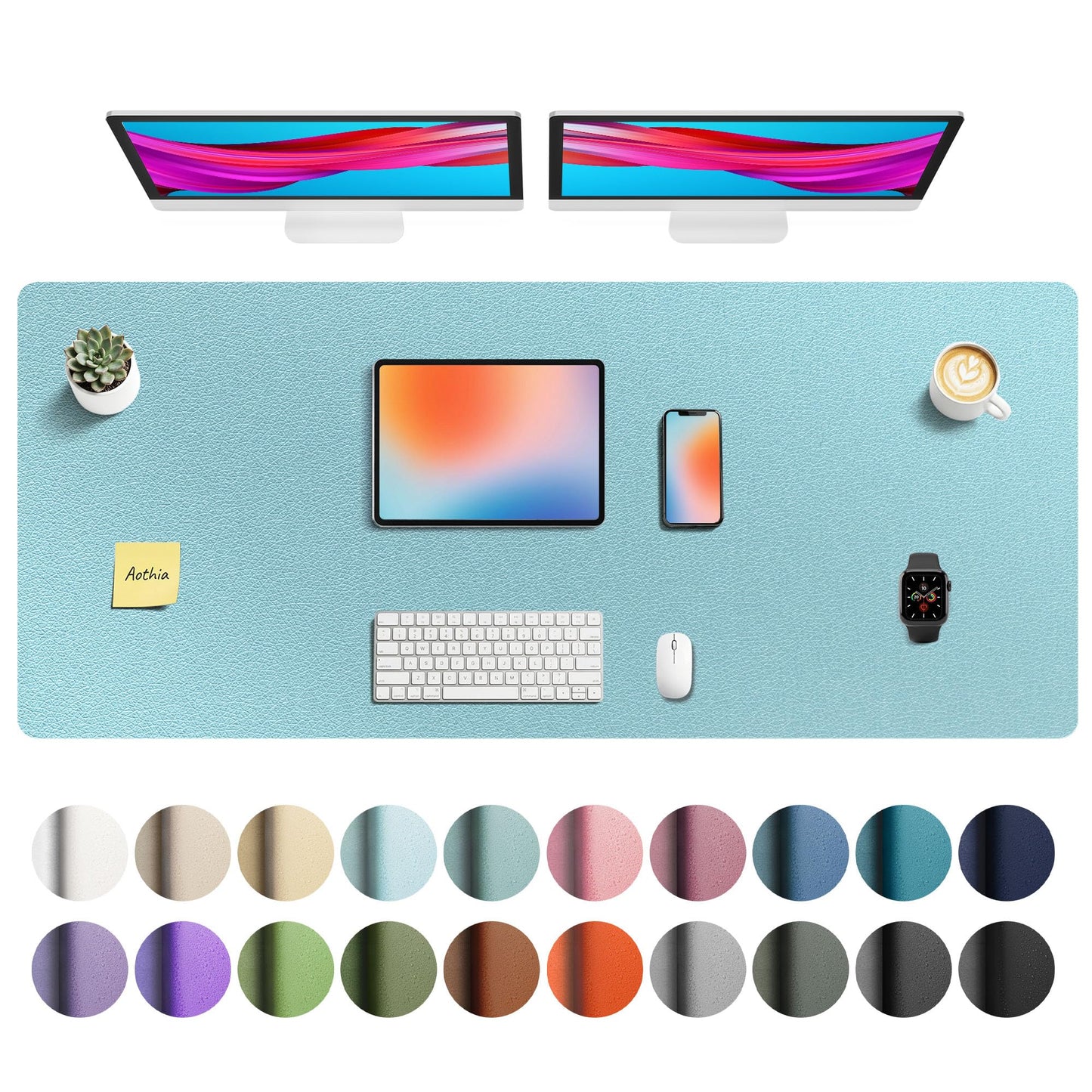 Aothia Non-Slip Waterproof PU Leather Desk Pad Protector for Mouse, Writing Desk, Office, Home, Laptop Blotter, 23.6" x 13.7", Black