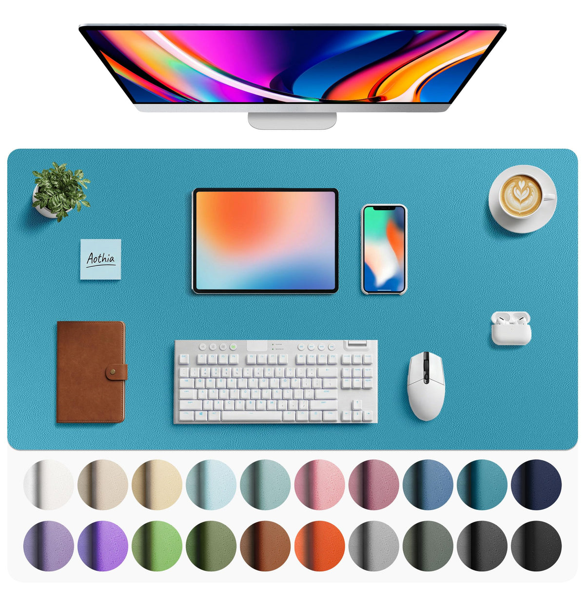 Aothia Non-Slip Waterproof PU Leather Desk Pad Protector for Mouse, Writing Desk, Office, Home, Laptop Blotter, 23.6" x 13.7", Black
