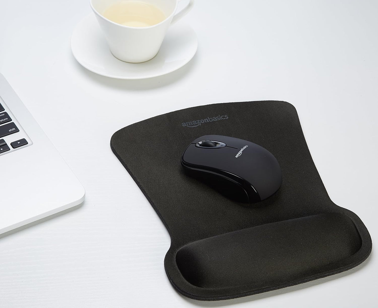 Amazon Basics Ergonomic Mouse Pad with Wrist Support for Pain Relief, Gel-Filled Cushion, Non-Slip Rubber Grip Base, 10.1 x 8.1 Inches, Black