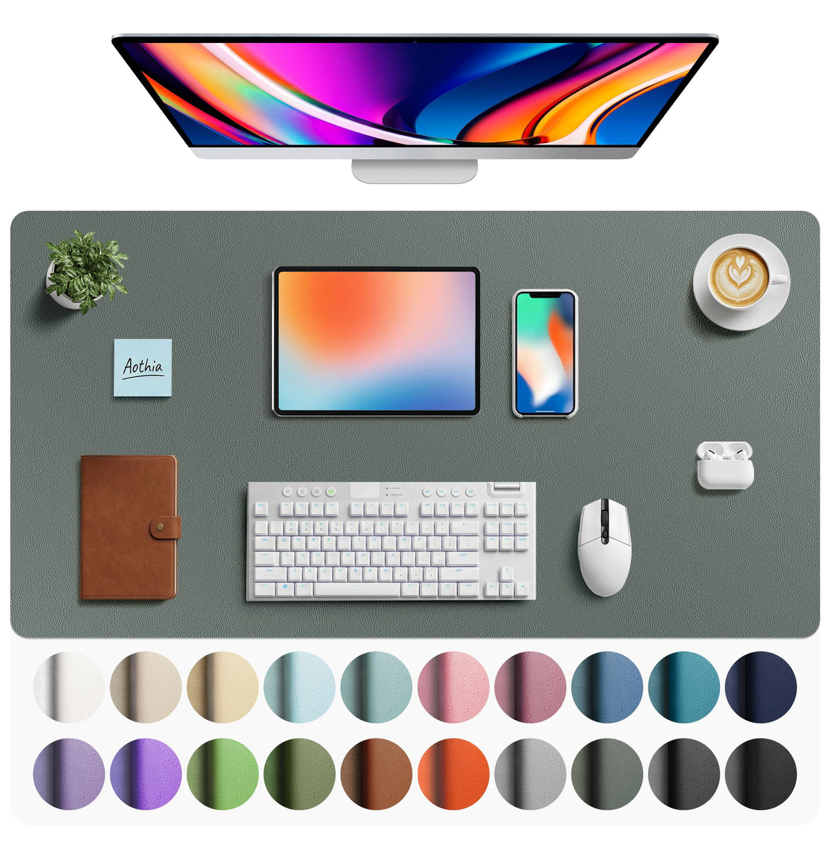 Aothia Non-Slip Waterproof PU Leather Desk Pad Protector for Mouse, Writing Desk, Office, Home, Laptop Blotter, 23.6" x 13.7", Black