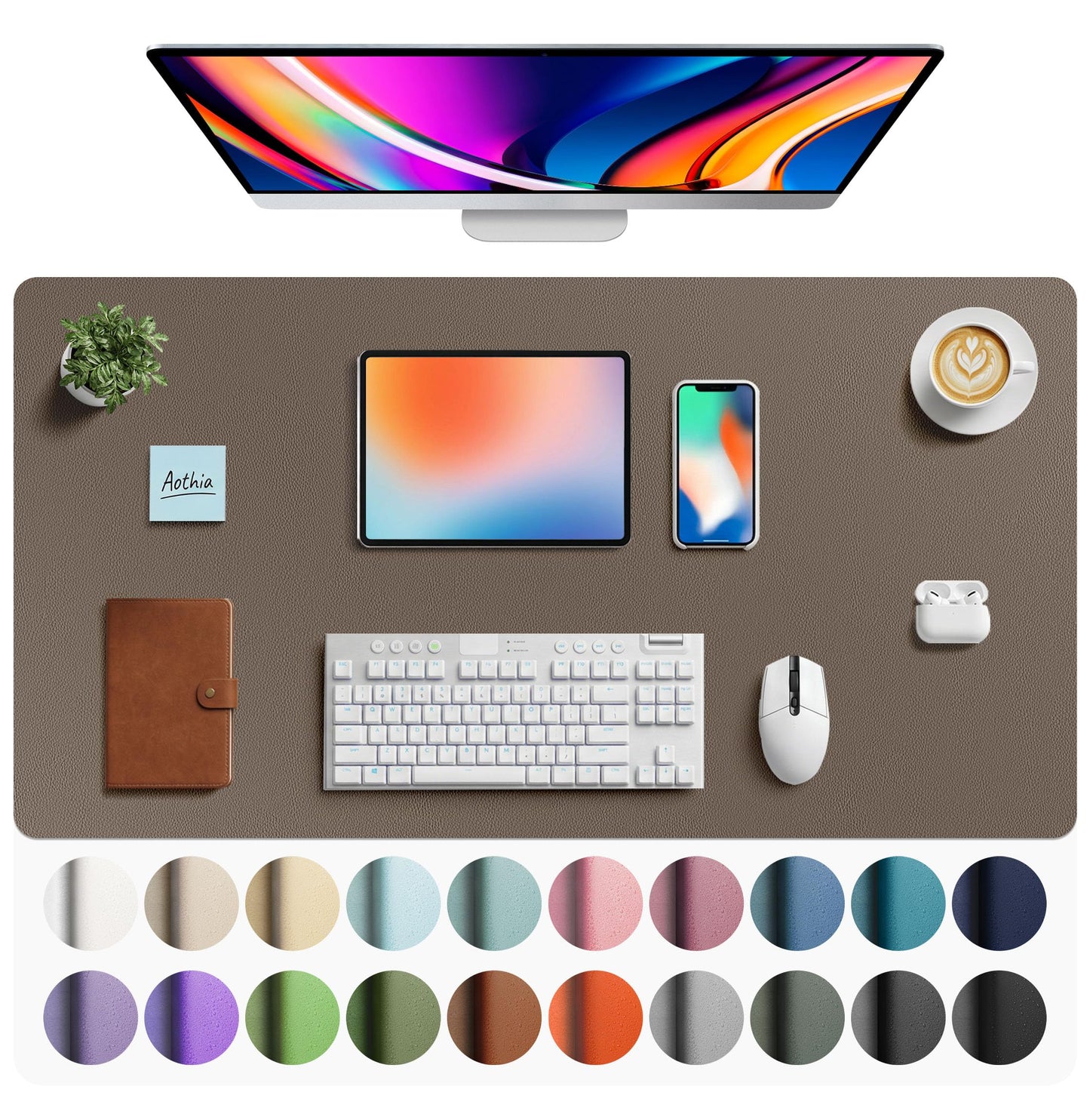 Aothia Non-Slip Waterproof PU Leather Desk Pad Protector for Mouse, Writing Desk, Office, Home, Laptop Blotter, 23.6" x 13.7", Black
