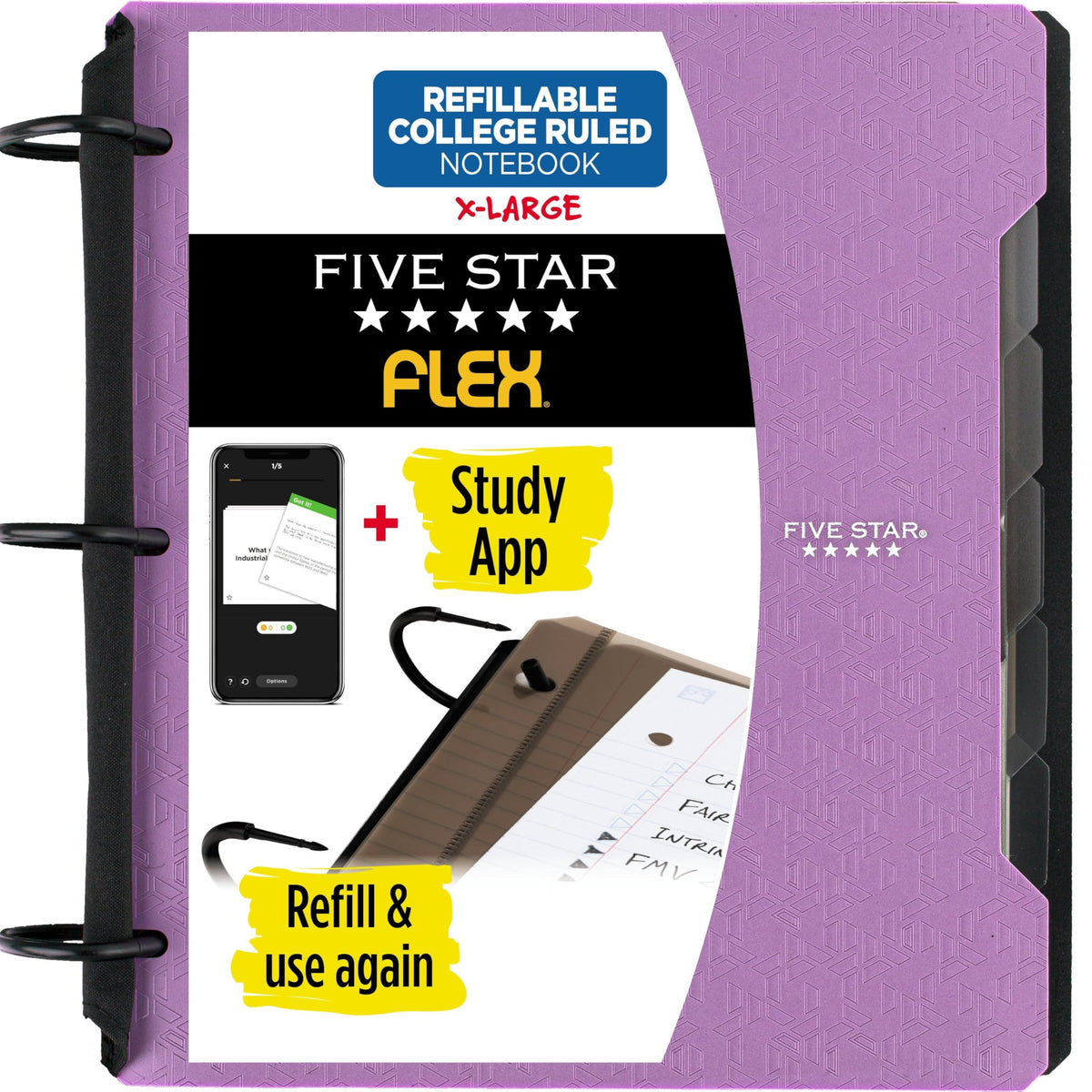 Five Star Flex Refillable Notebook + Study App, College Ruled Paper and 1-1/2 Inch TechLock Ring Binder with Pockets, Tabs and Dividers, 300 Sheet Capacity, Pacific Blue (29324AD2)