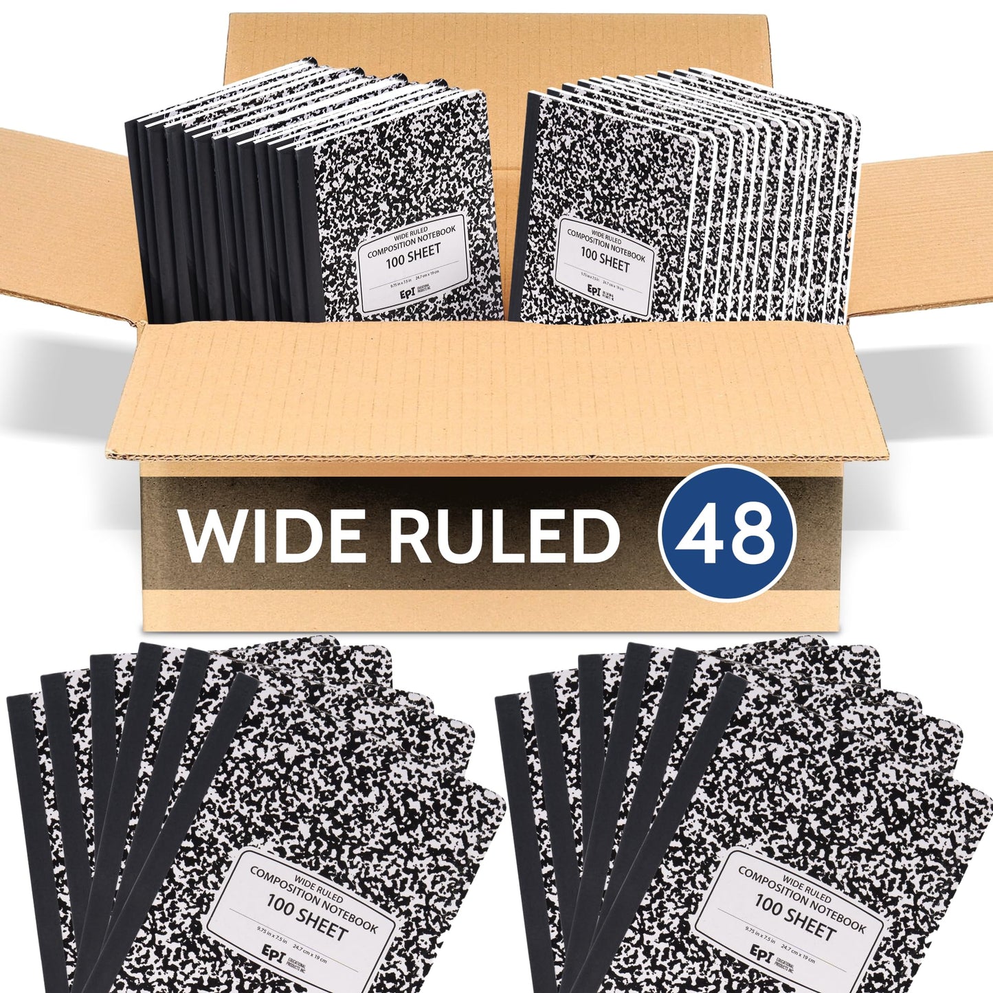 4 Pack - EPI Marble Hardcover Wide Ruled Composition Notebook | 200 Pages (100 Sheets), 9.75 x 7.5 in, Sturdy Sewn Binding | School, Office, Journaling, Notes