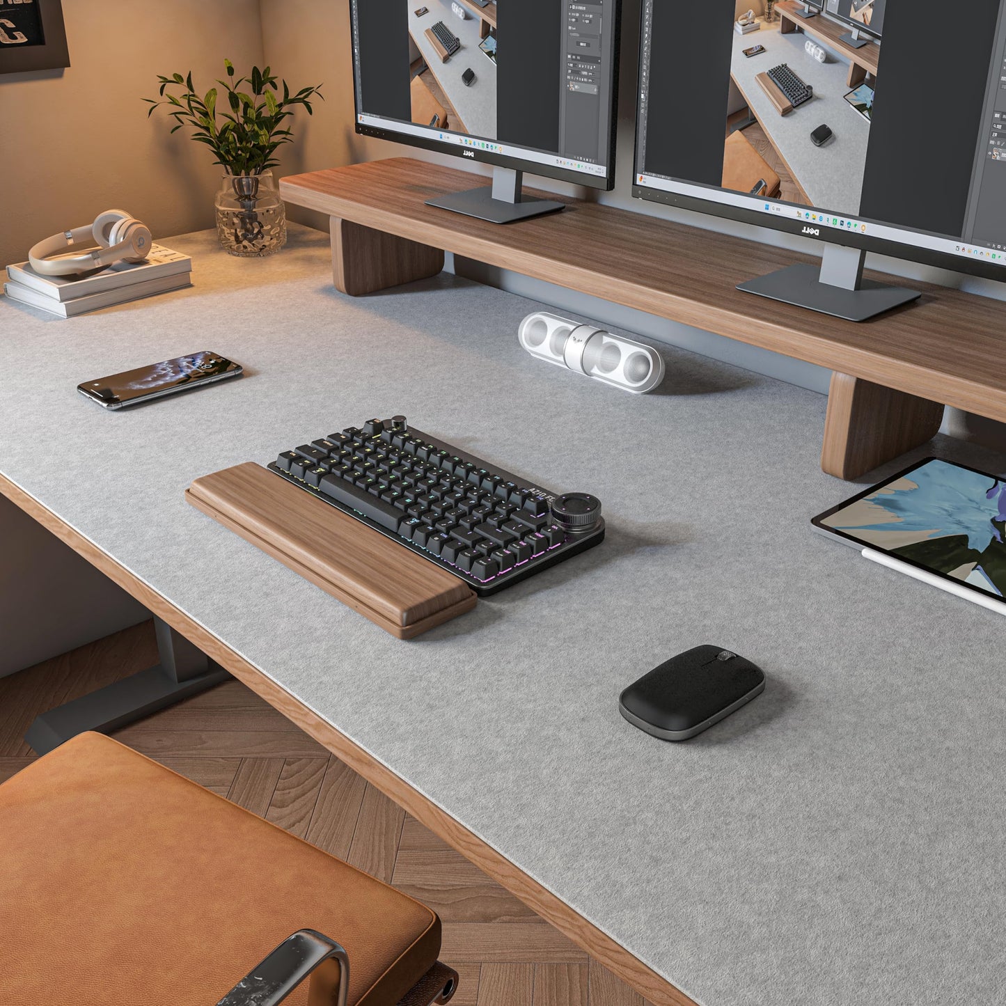 DAWNTREES Felt Desk Mat, Computer Mat for Desk, Dark Gray (36x12Inches) | Non-Slip Large Felt Mouse Pad and Keyboard Mat, Felt Desk Pad for Office and Home, Desktop Protection