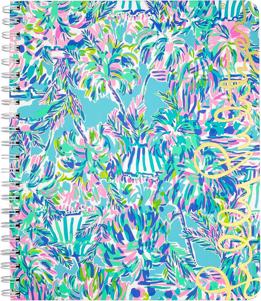 Lilly Pulitzer Large Notebook, Cabana Cocktail | 11" x 9.5" Blue Spiral Journal with Durable Hardcover, 160 College Ruled Pages, Metal Spiral, and Pocket Page
