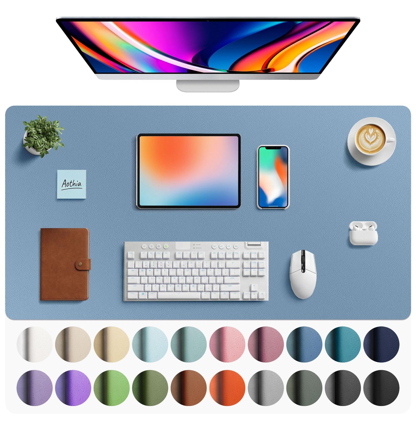 Aothia Non-Slip Waterproof PU Leather Desk Pad Protector for Mouse, Writing Desk, Office, Home, Laptop Blotter, 23.6" x 13.7", Black