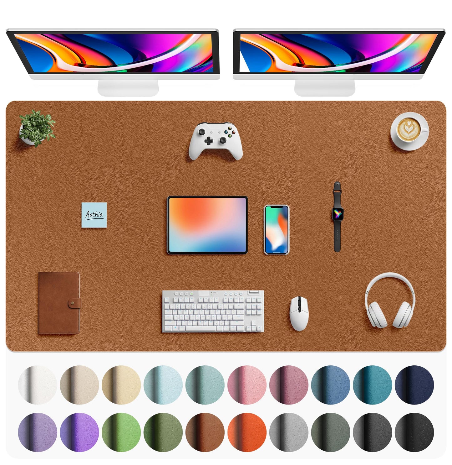 Aothia Non-Slip Waterproof PU Leather Desk Pad Protector for Mouse, Writing Desk, Office, Home, Laptop Blotter, 23.6" x 13.7", Black