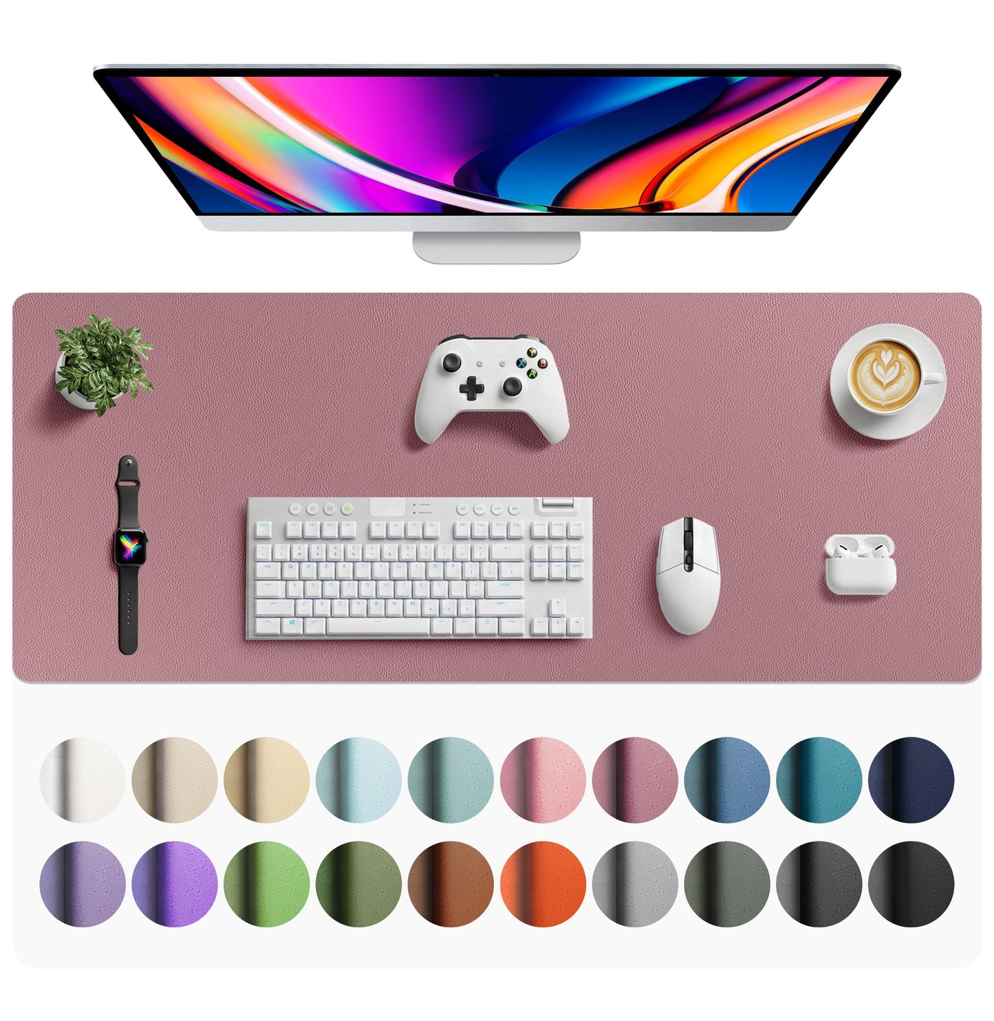 Aothia Non-Slip Waterproof PU Leather Desk Pad Protector for Mouse, Writing Desk, Office, Home, Laptop Blotter, 23.6" x 13.7", Black