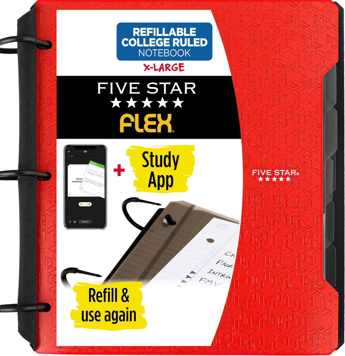 Five Star Flex Refillable Notebook + Study App, College Ruled Paper and 1-1/2 Inch TechLock Ring Binder with Pockets, Tabs and Dividers, 300 Sheet Capacity, Pacific Blue (29324AD2)